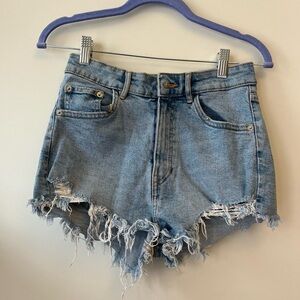 Zara Distressed Light Wash Denim Shorts